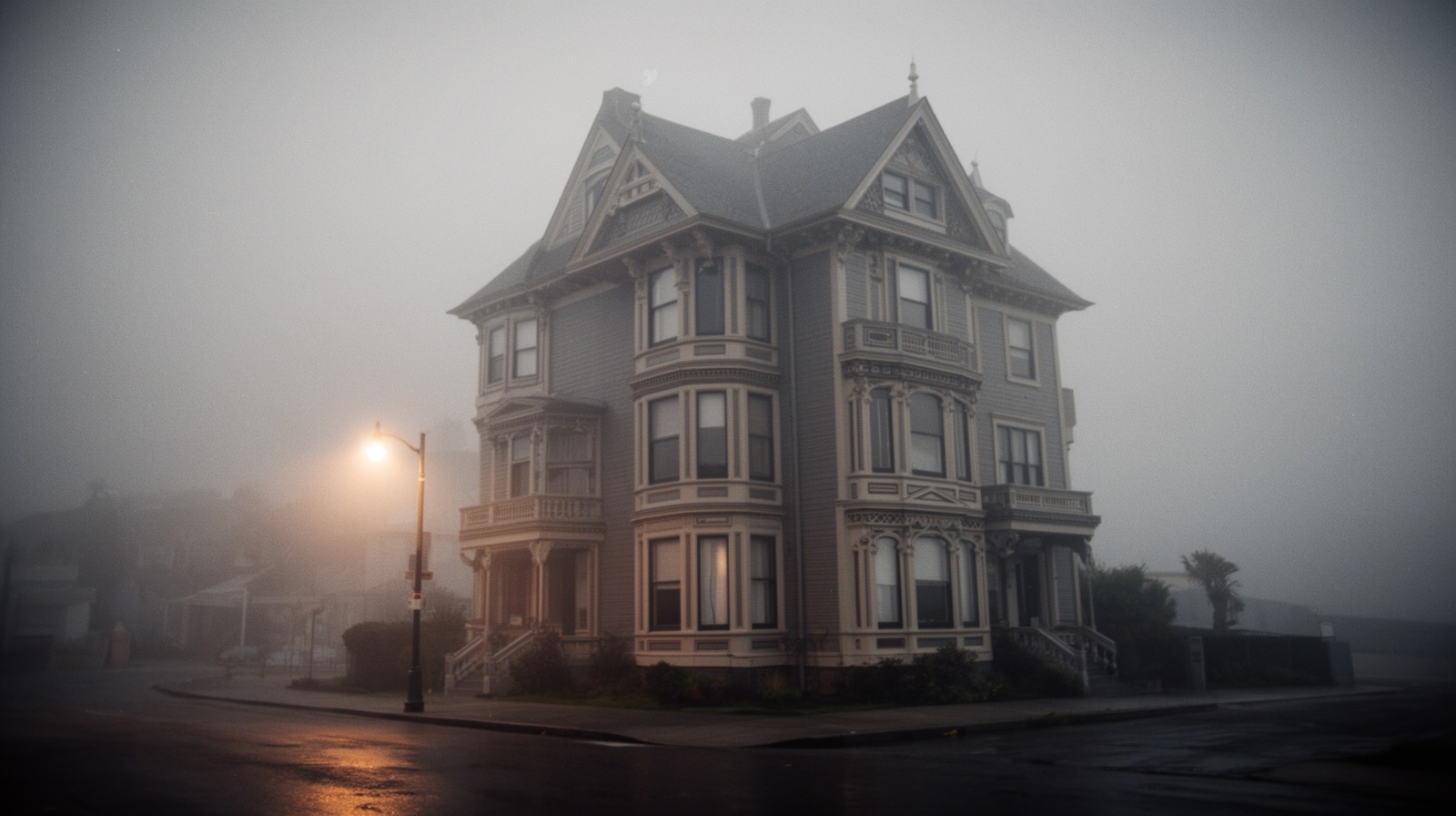 A house in the Oregon manner, at dusk